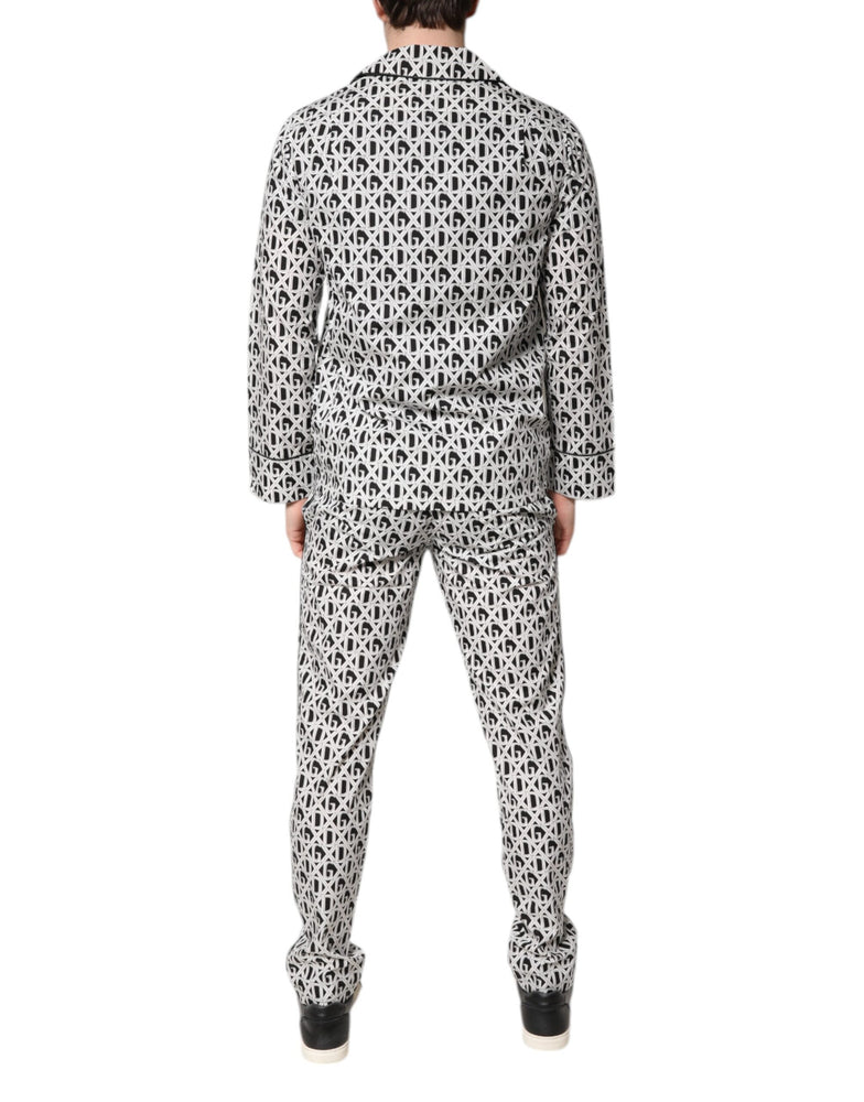 Dolce & Gabbana Black White DG Print Cotton Pajama Set Sleepwear