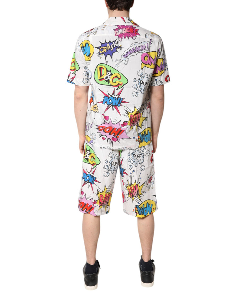 Dolce & Gabbana White Cartoon Print Cotton Men Pajama Set Sleepwear