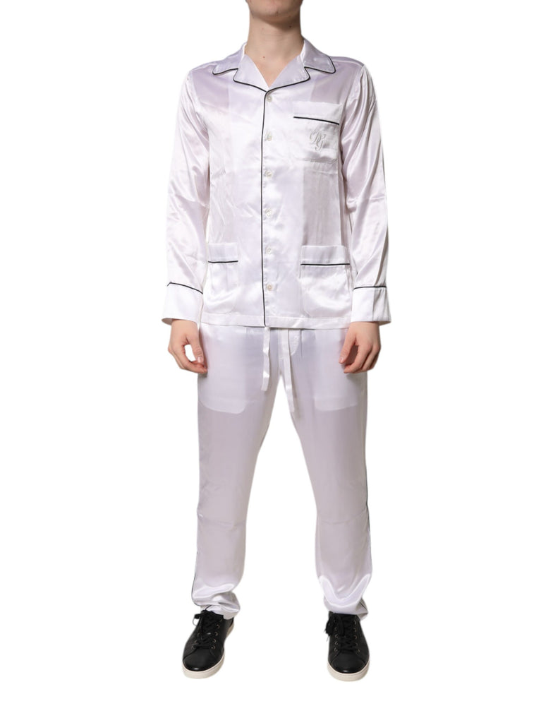 Dolce & Gabbana White Satin Silk Men Pajama Set Sleepwear