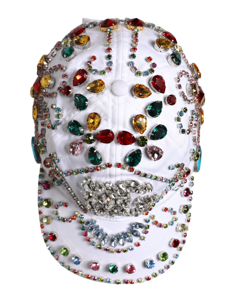 Dolce & Gabbana White Multicolor Crystal Embellish Baseball Cap