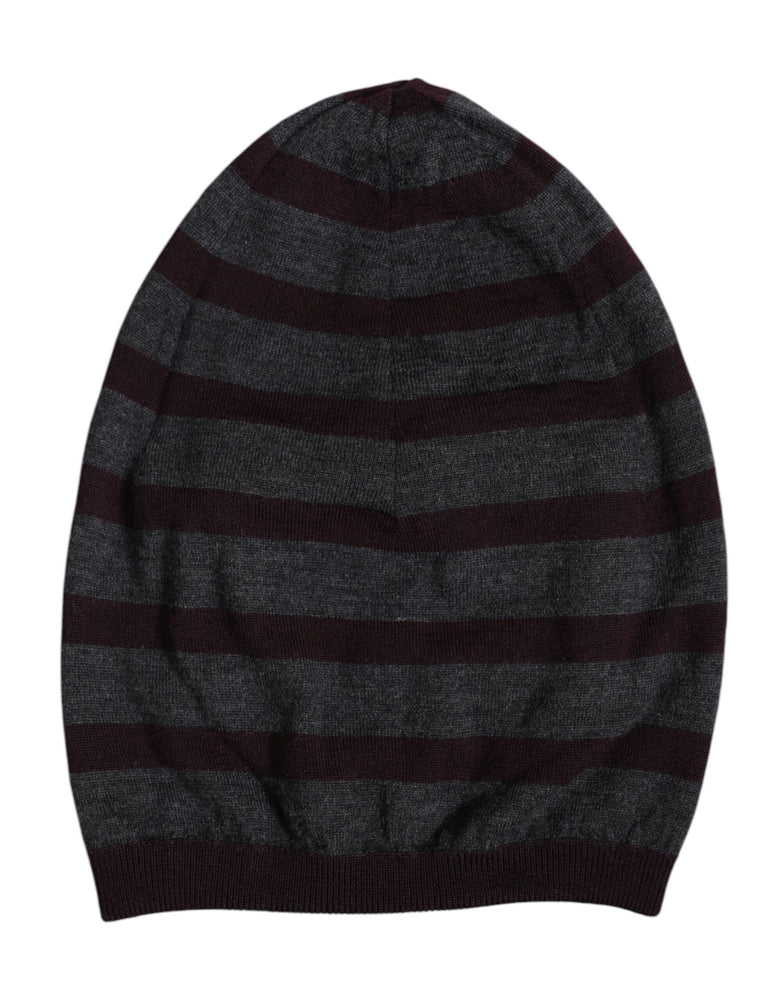 Dolce & Gabbana Gray Striped Wool Knitted Winter Beanie Hat