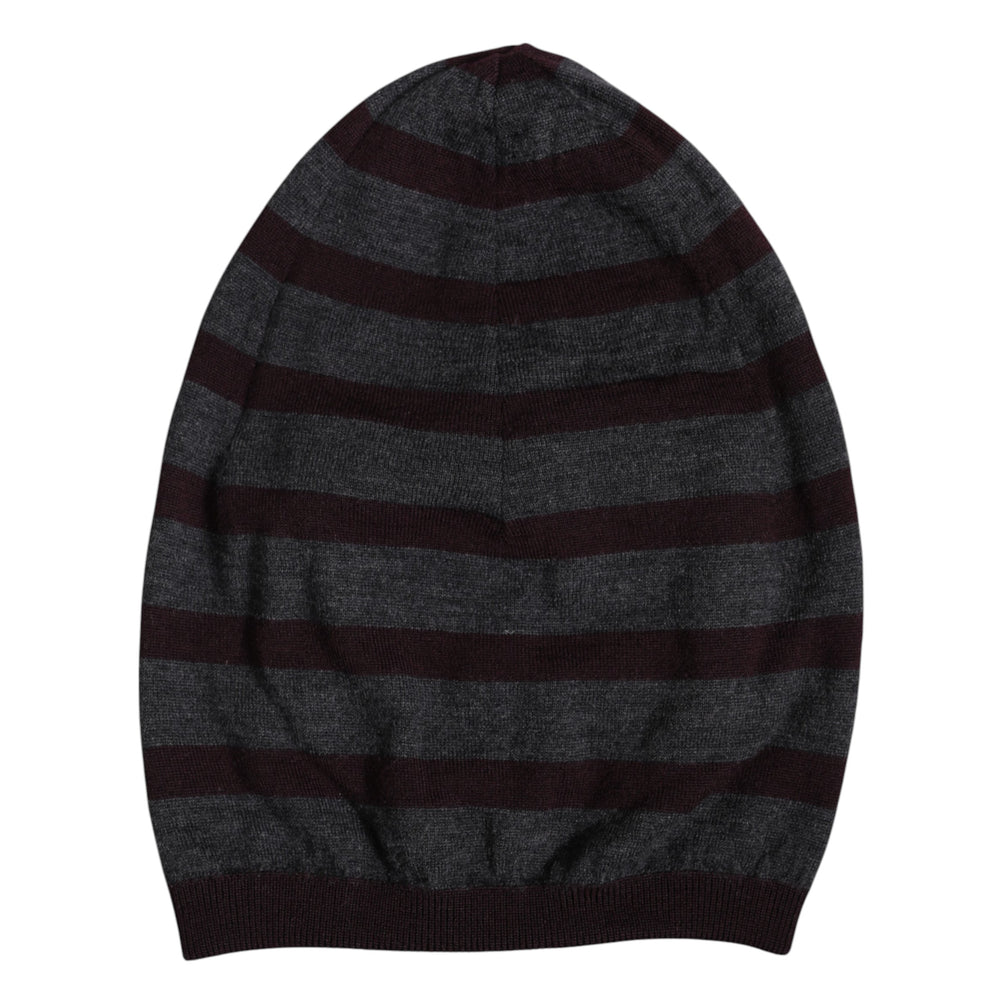 Dolce & Gabbana Gray Striped Wool Knitted Winter Beanie Hat