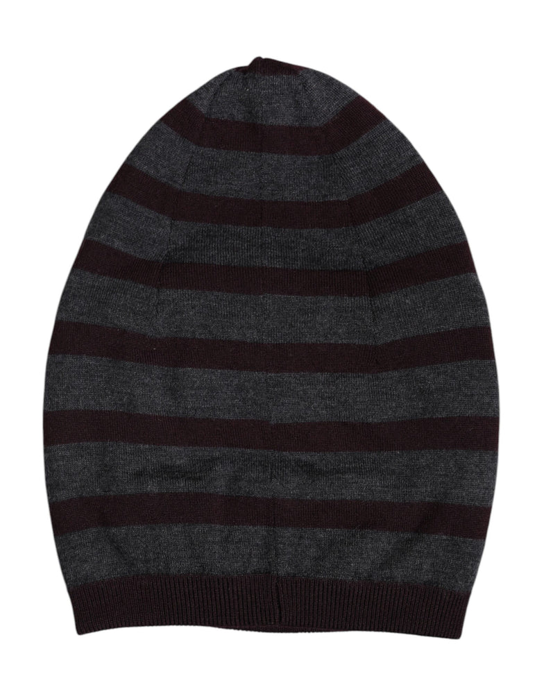 Dolce & Gabbana Gray Striped Wool Knitted Winter Beanie Hat