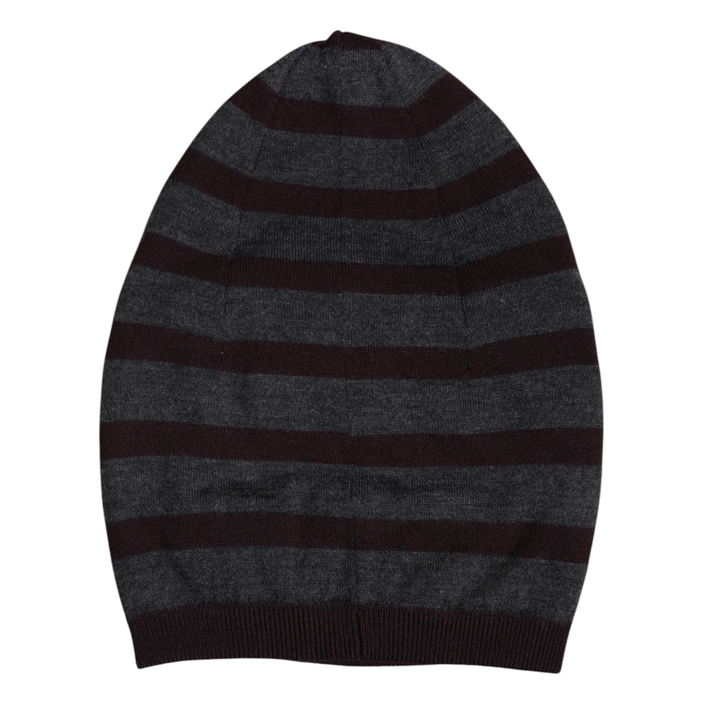 Dolce & Gabbana Gray Striped Wool Knitted Winter Beanie Hat