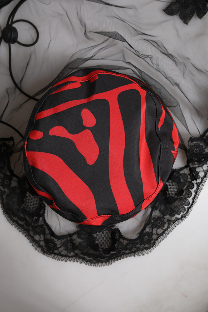 Dolce & Gabbana Black Red Stripes Lace Tulle Bucket Hat