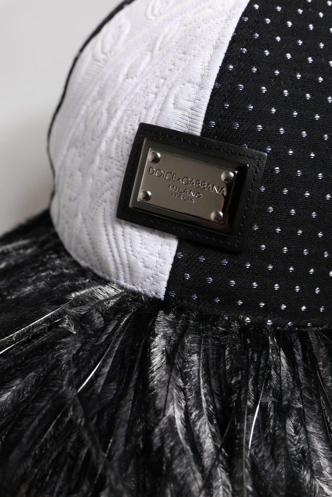 Dolce & Gabbana White Black Polka Dot Feathers Baseball Cap