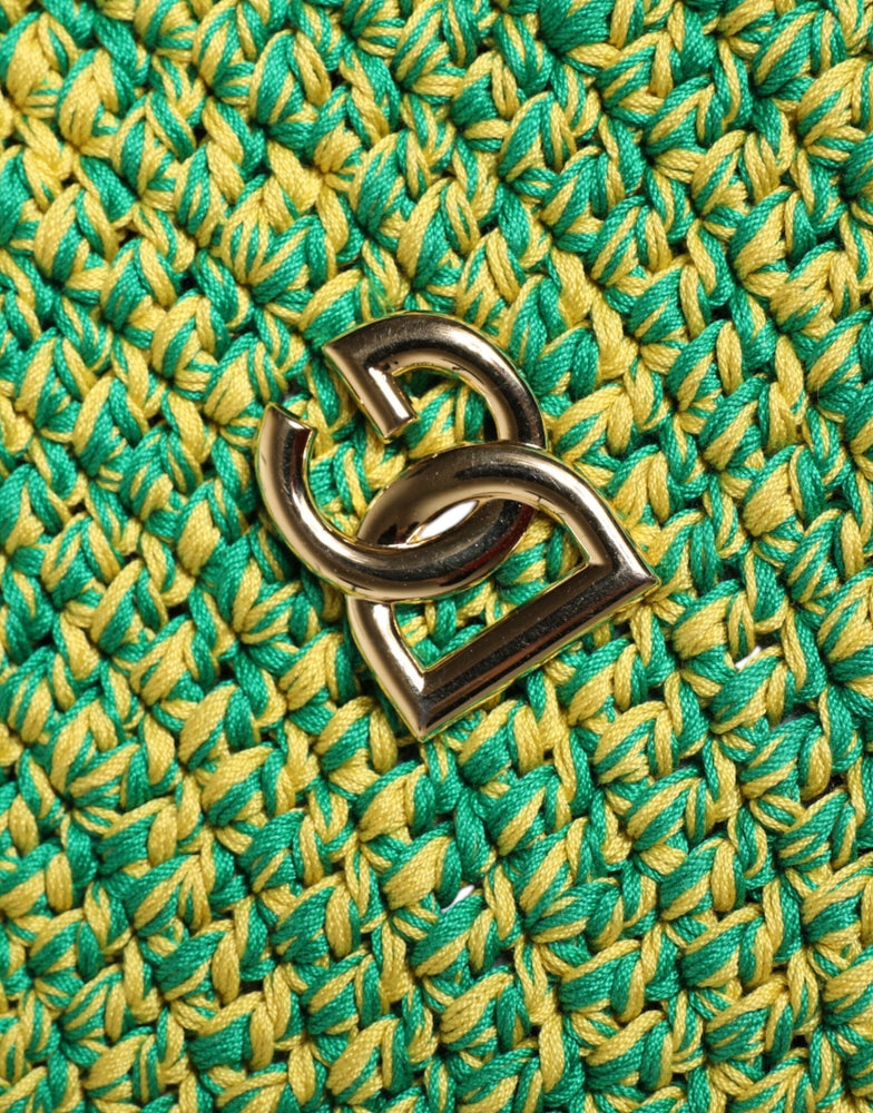 Dolce & Gabbana Green Cotton Crochet DG Logo Bucket Hat