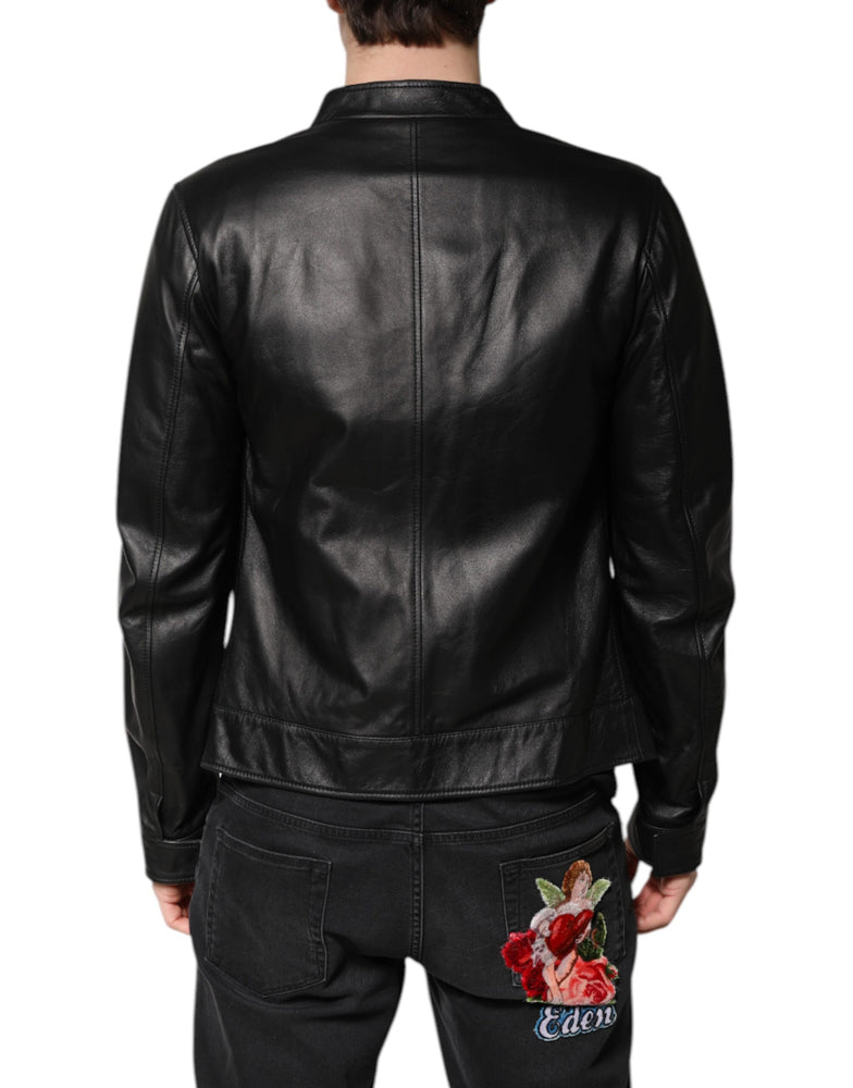 Dolce & Gabbana Black Sheep Leather Biker Full Zip Jacket