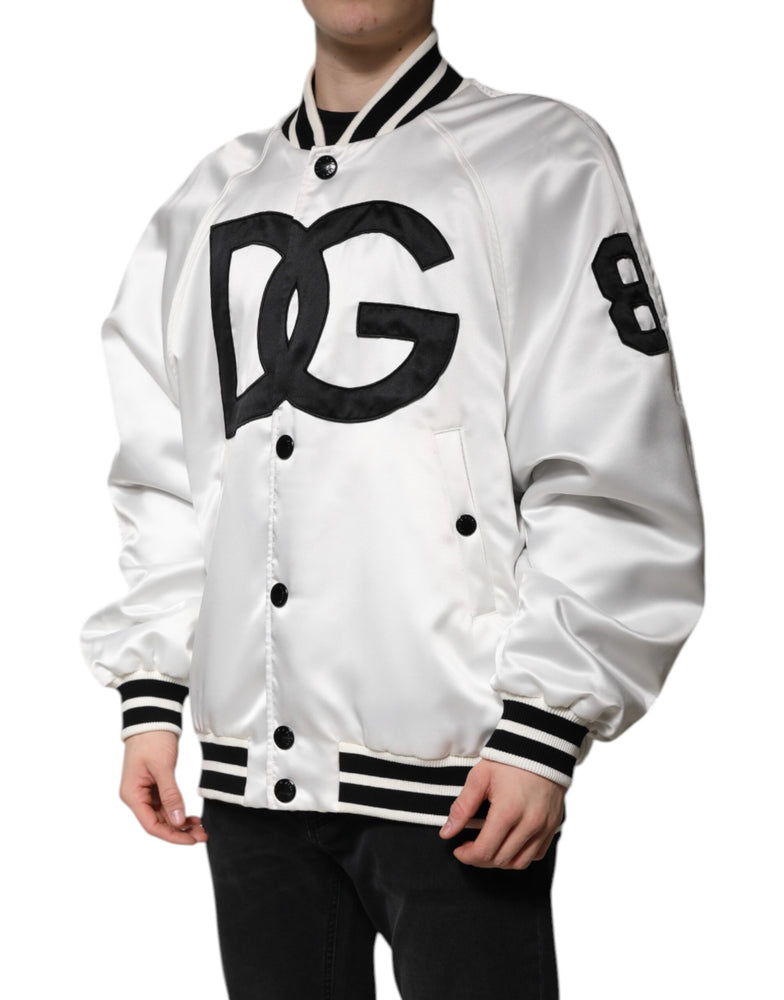 Dolce & Gabbana White DG Logo Polyester Jersey Bomber Jacket