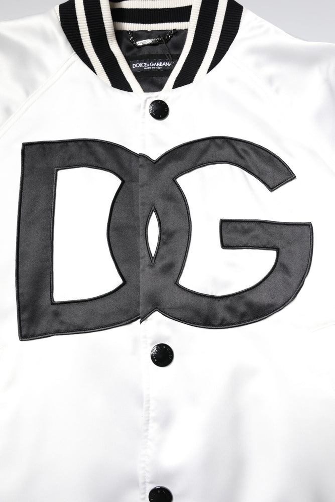 Dolce & Gabbana White DG Logo Polyester Jersey Bomber Jacket