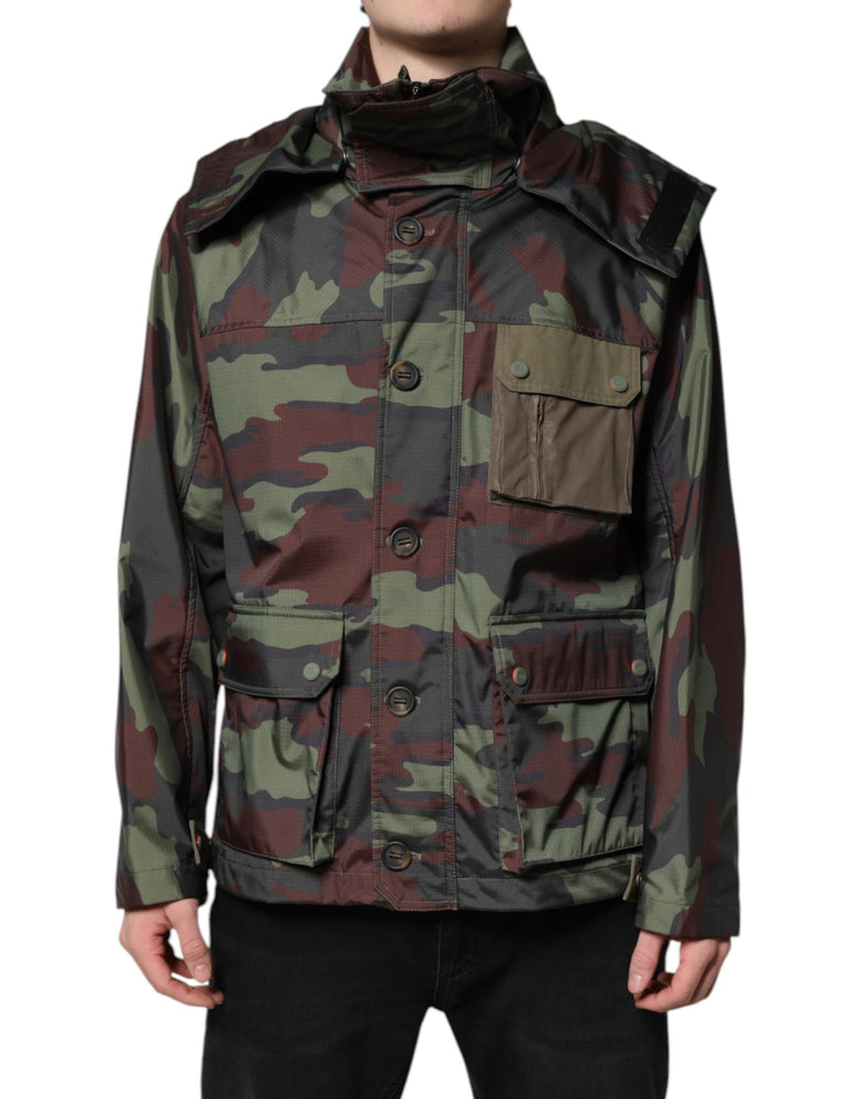 Dolce & Gabbana Multicolor Camouflage Button Hooded Jacket