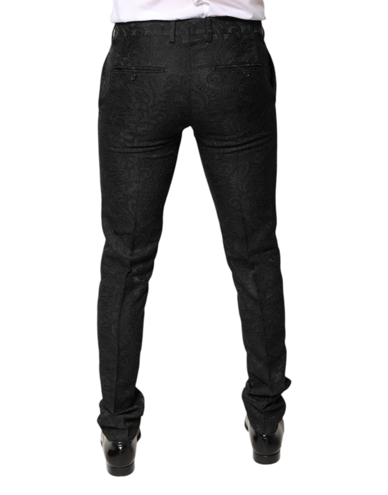 Dolce & Gabbana Black Floral Jacquard Mid Waist Dress Pants