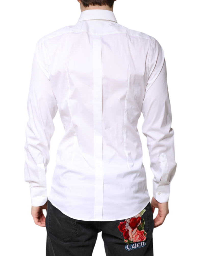 Dolce & Gabbana White Cotton GOLD Dress Formal Collared Shirt