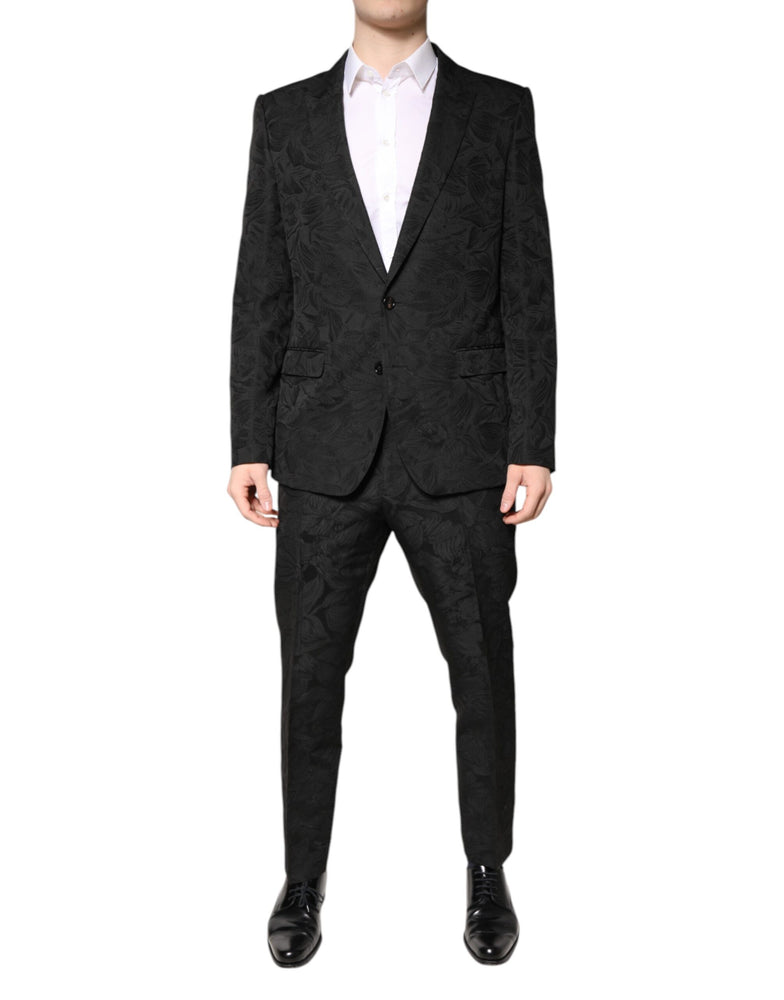 Dolce & Gabbana Black Polyester Floral Jacquard 2 Piece Suit