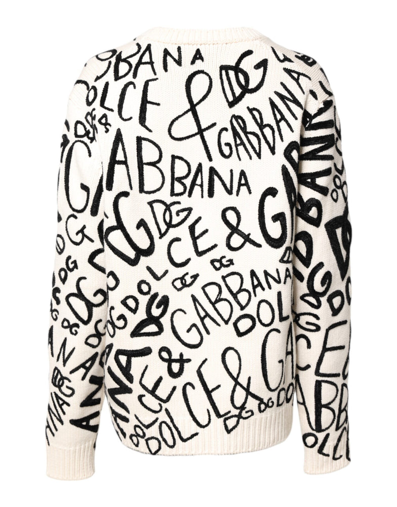 Dolce & Gabbana White Black Logo Print Women Pullover Sweater