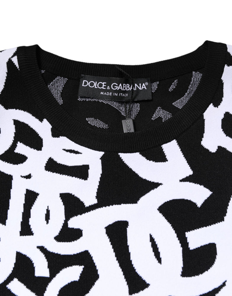 Dolce & Gabbana Black White Logo Print Women Pullover Sweater