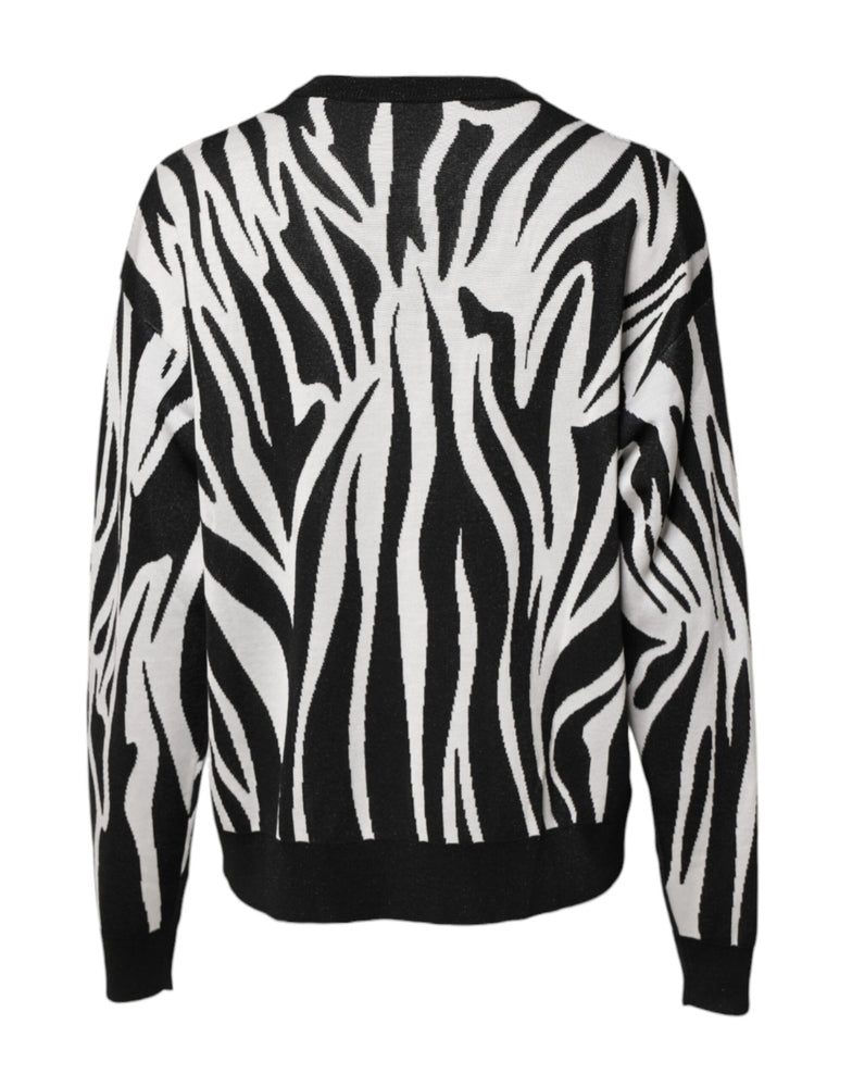 Dolce & Gabbana Black White Print Women Pullover Sweater