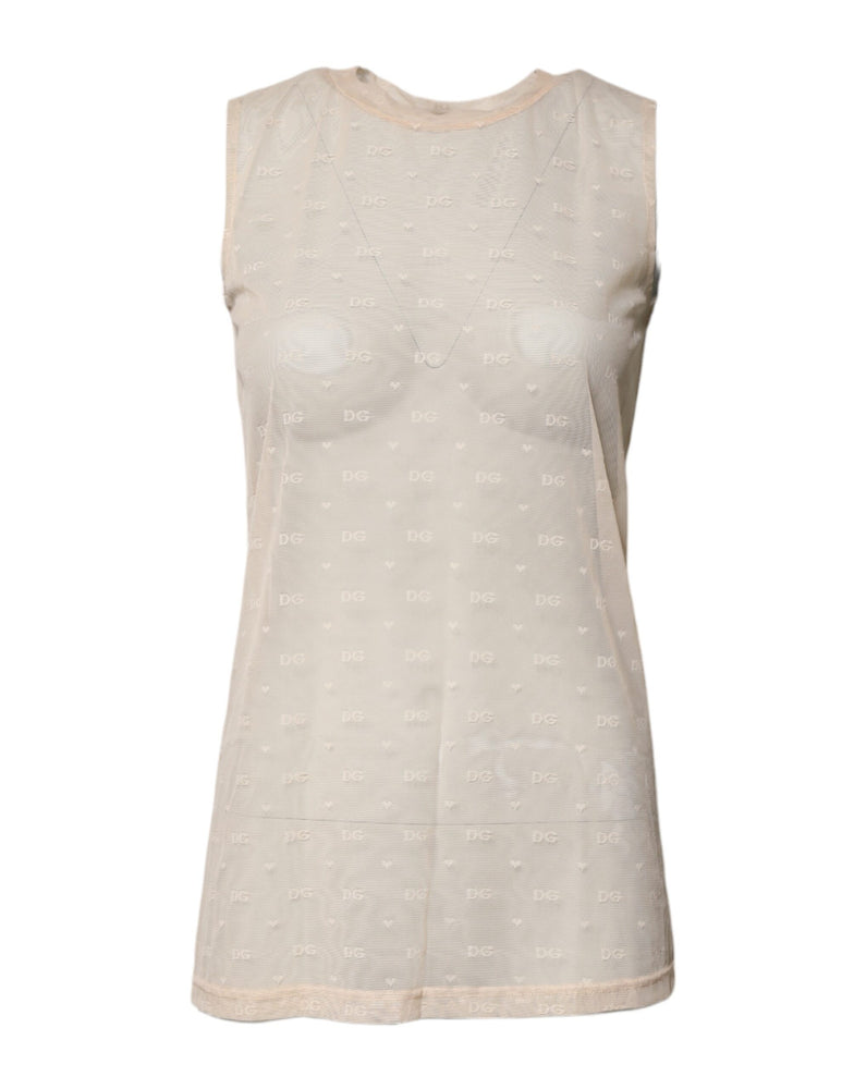 Dolce & Gabbana Ivory Nylon Logo See Through Sleeveless Tank Top
