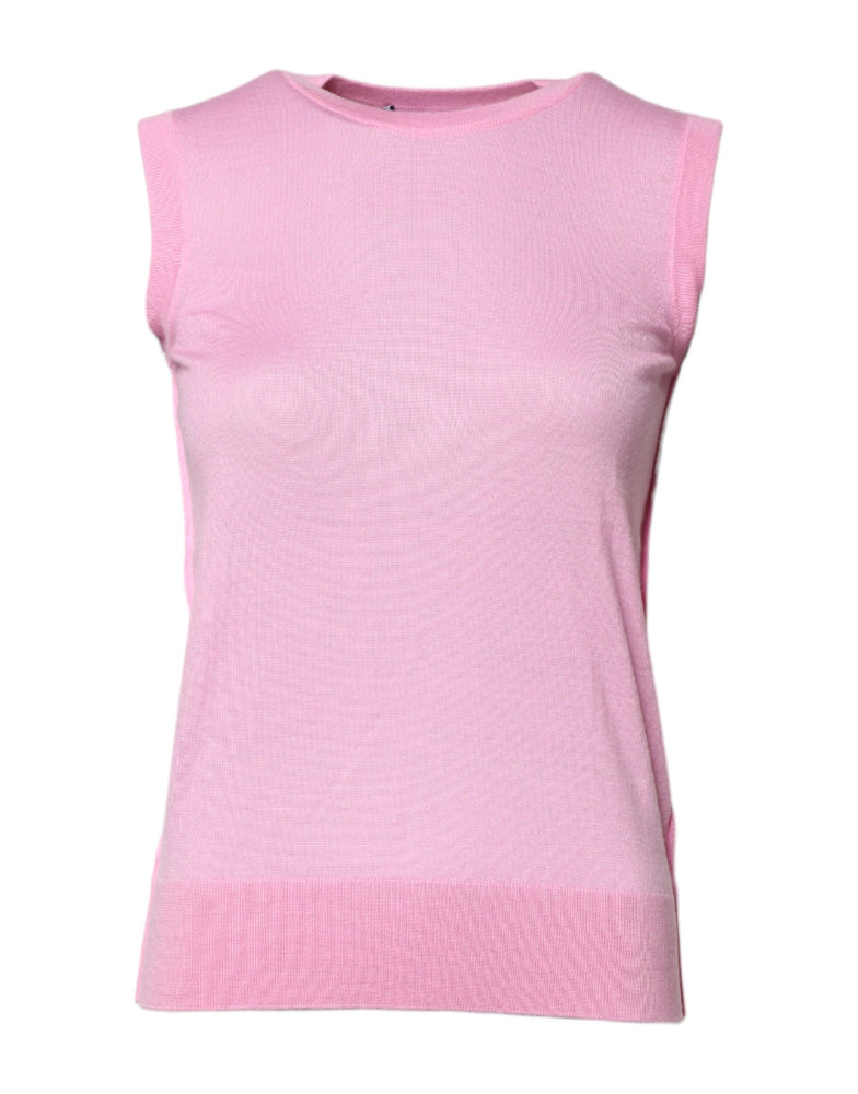 Dolce & Gabbana Pink Cashmere Round Neck Sleeveless Tank Top