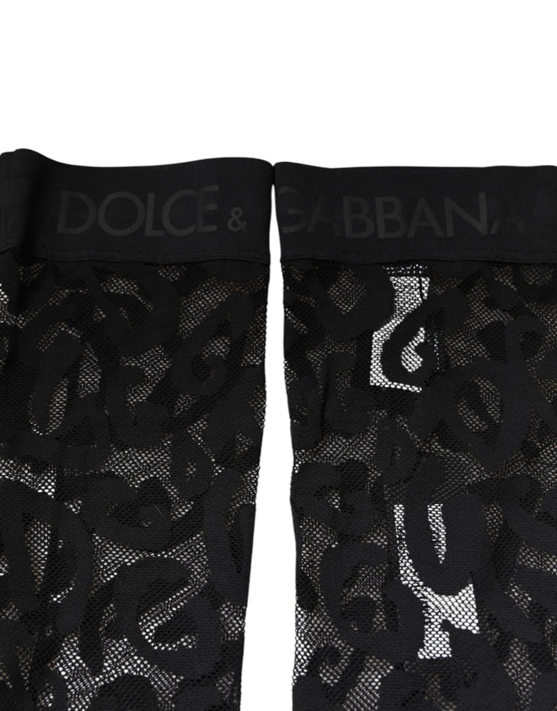 Dolce & Gabbana Black Floral Lace Cotton Stretch Stockings Socks