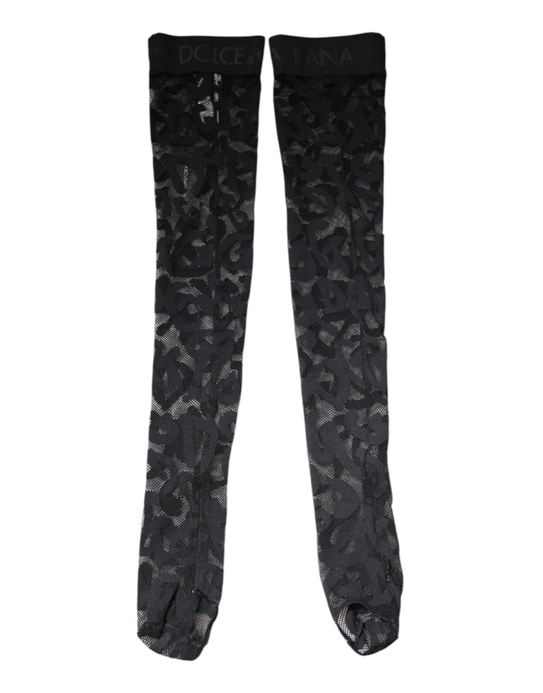 Dolce & Gabbana Black Floral Lace Cotton Stretch Stockings Socks