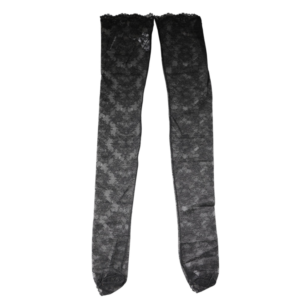 Dolce & Gabbana Black Floral Lace Cotton Stretch Stockings Socks