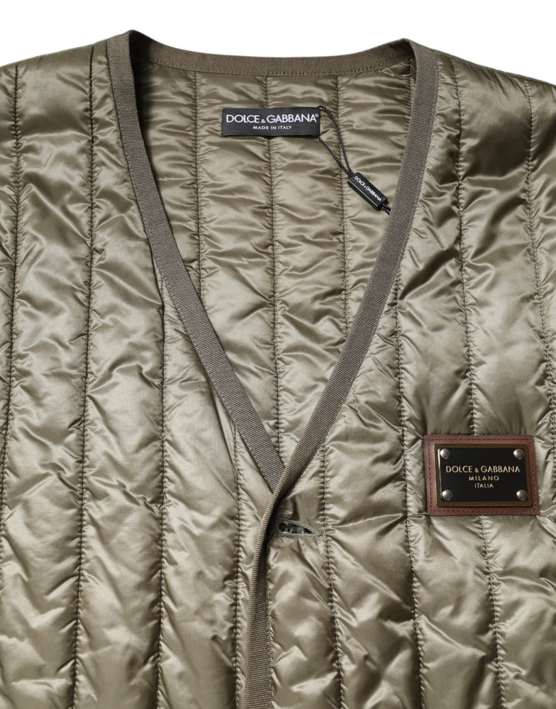 Dolce & Gabbana Brown Logo Plaque Quilted Vest Jacket