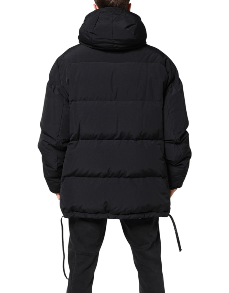Dolce & Gabbana Black Nylon Full Zip Hooded Parka Jacket