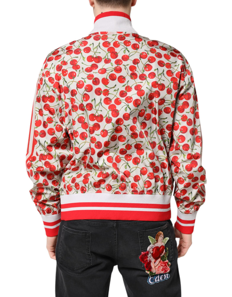 Dolce & Gabbana White Cherry Print Full Zip Bomber Jacket