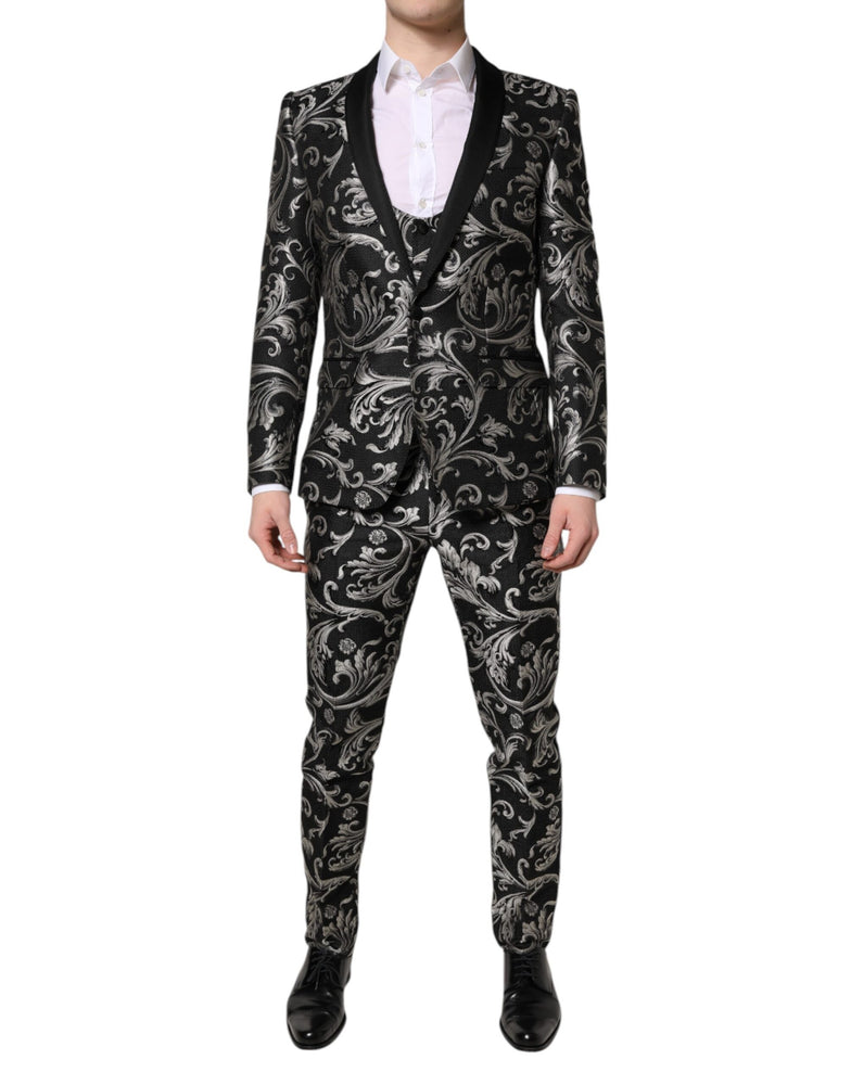 Dolce & Gabbana Black Gray MARTINI Jacquard Men 3 Piece Suit