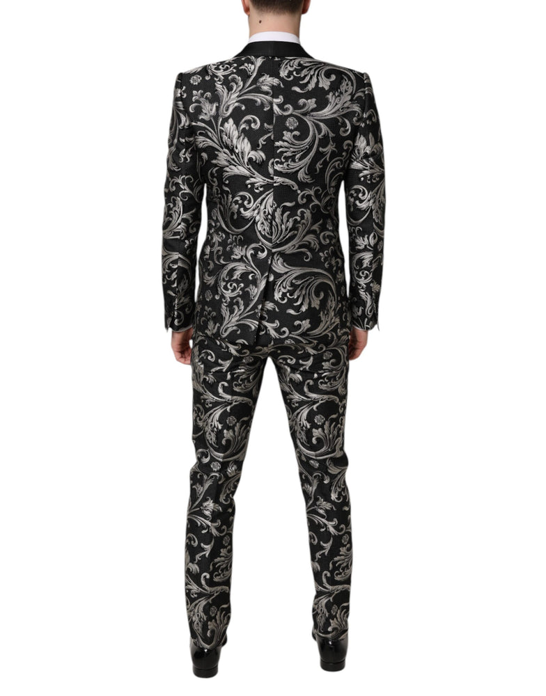 Dolce & Gabbana Black Gray MARTINI Jacquard Men 3 Piece Suit