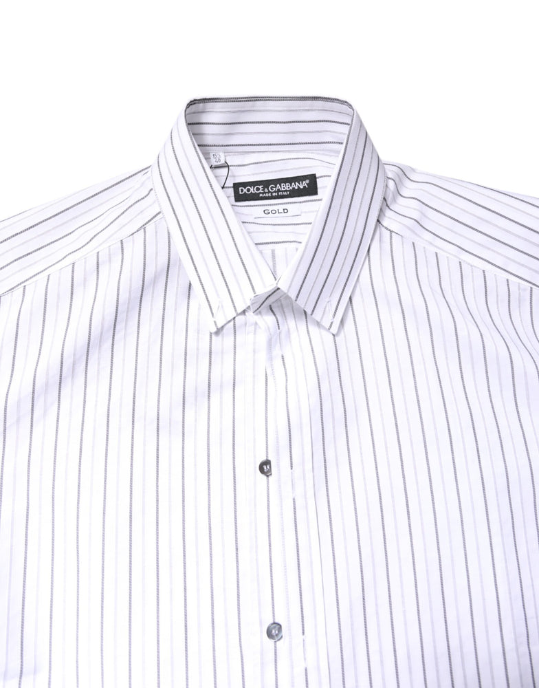 Dolce & Gabbana White Stripes Cotton GOLD Formal Dress Shirt