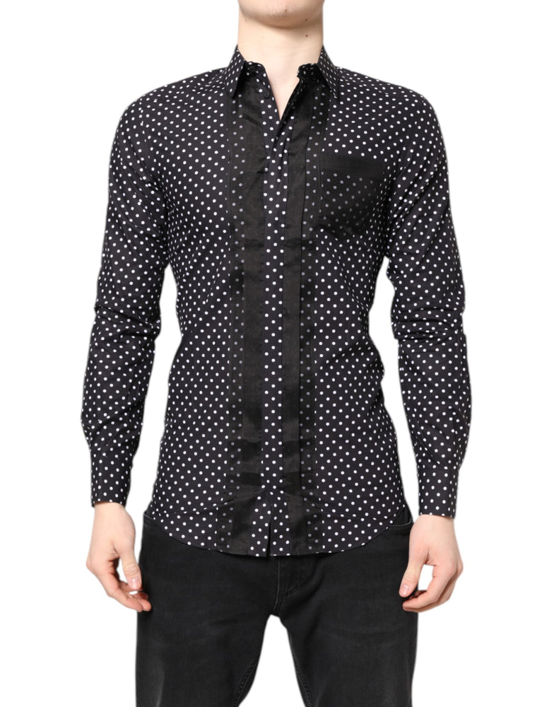 Dolce & Gabbana Black Polka Dot Long Sleeves Gold Formal Shirt
