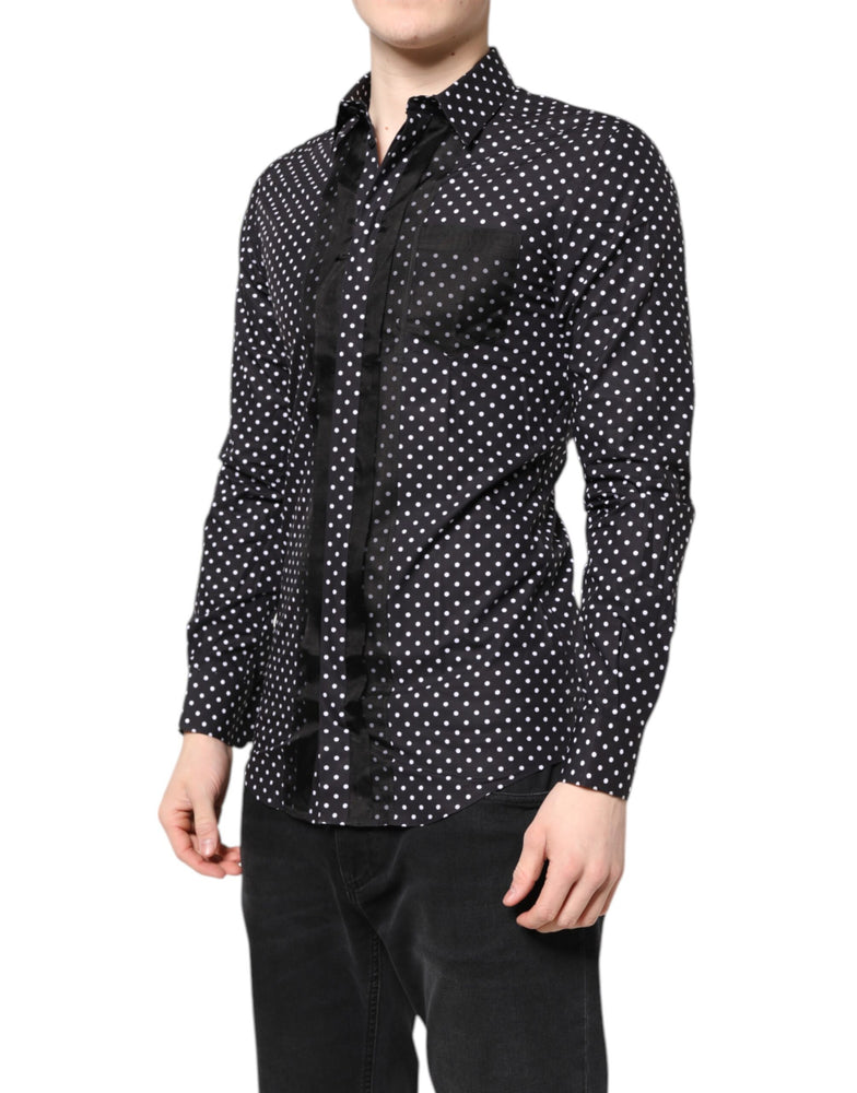 Dolce & Gabbana Black Polka Dot Long Sleeves Gold Formal Shirt