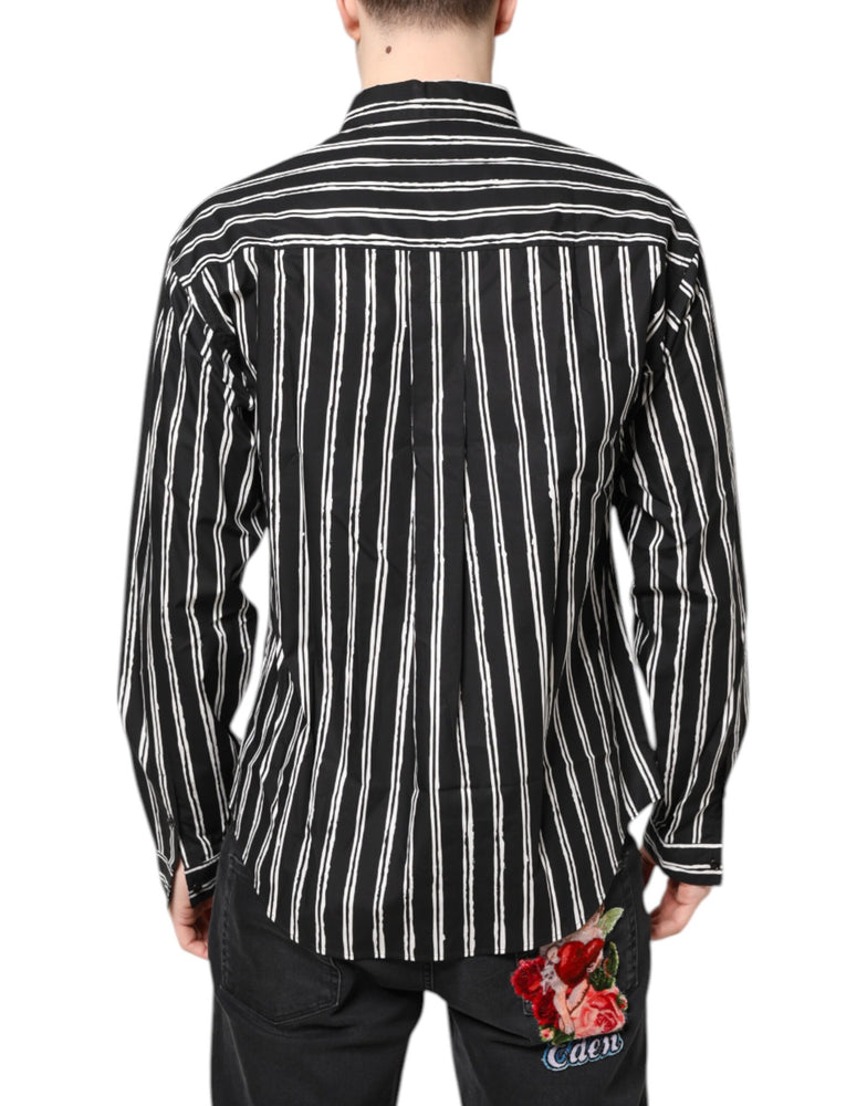 Dolce & Gabbana Black White Striped Cotton Dress Shirt