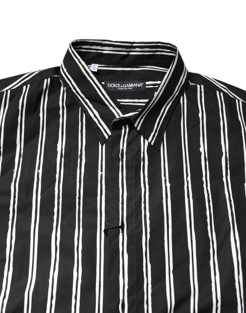 Dolce & Gabbana Black White Striped Cotton Dress Shirt
