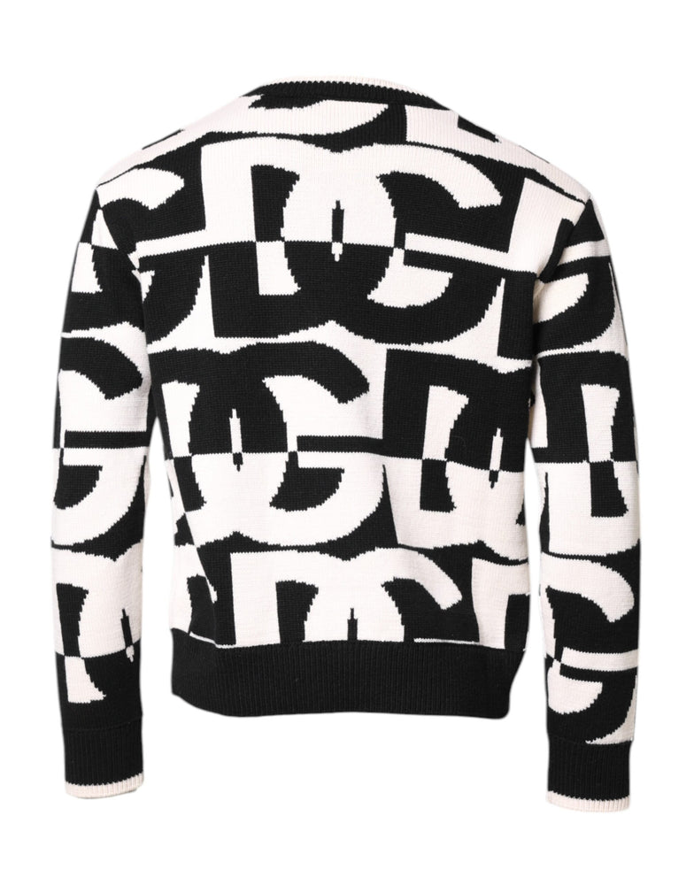 Dolce & Gabbana Black White Knit Logo Print Pullover Sweater