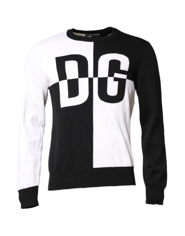 Dolce & Gabbana Black White Knit Logo Print Pullover Sweater