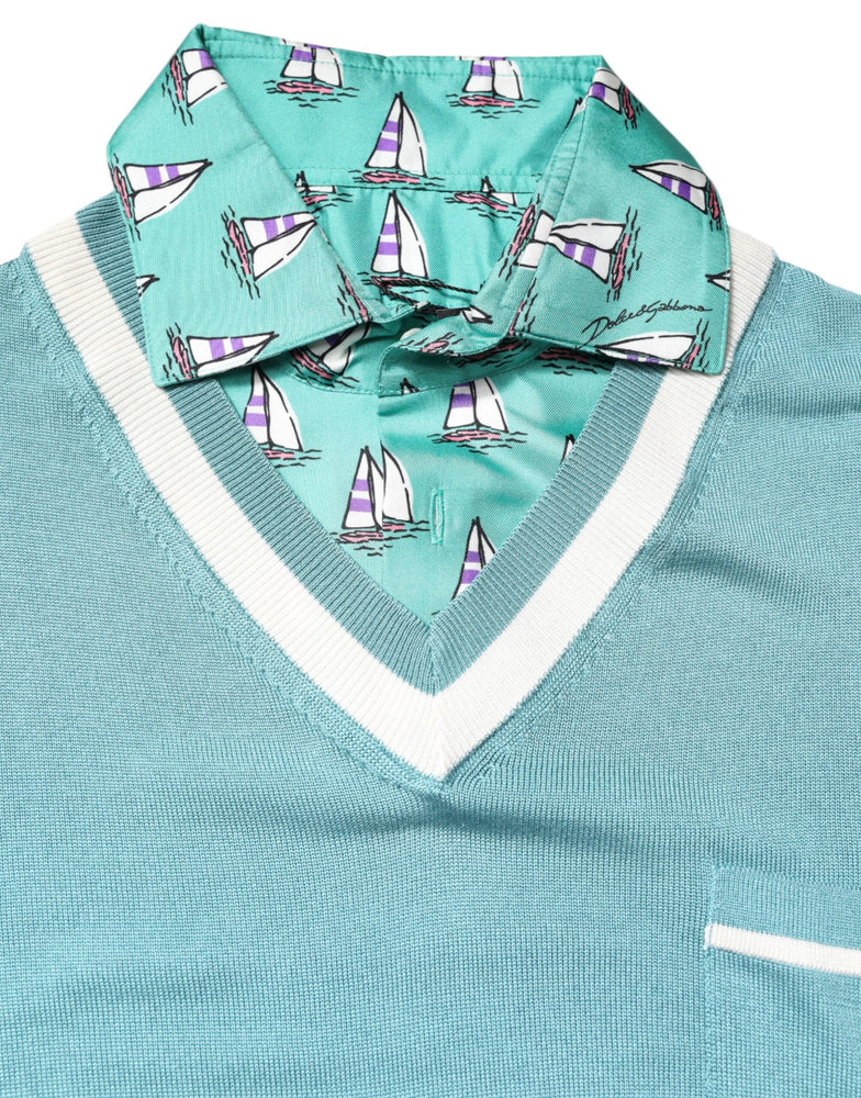 Dolce & Gabbana Green Printed Collared Short Sleeve T-shirt