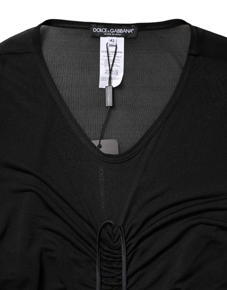 Dolce & Gabbana Black Mesh Trim Bodycon Long Sheath Dress