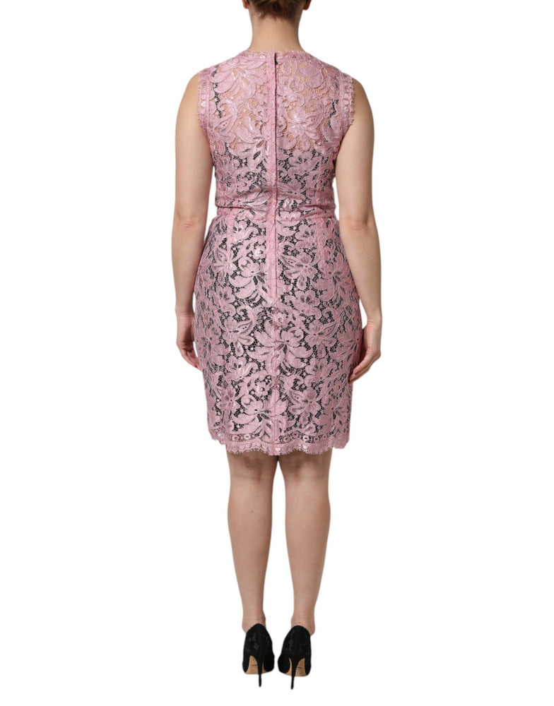 Dolce & Gabbana Pink Floral Lace Sleeveless Sheath Dress