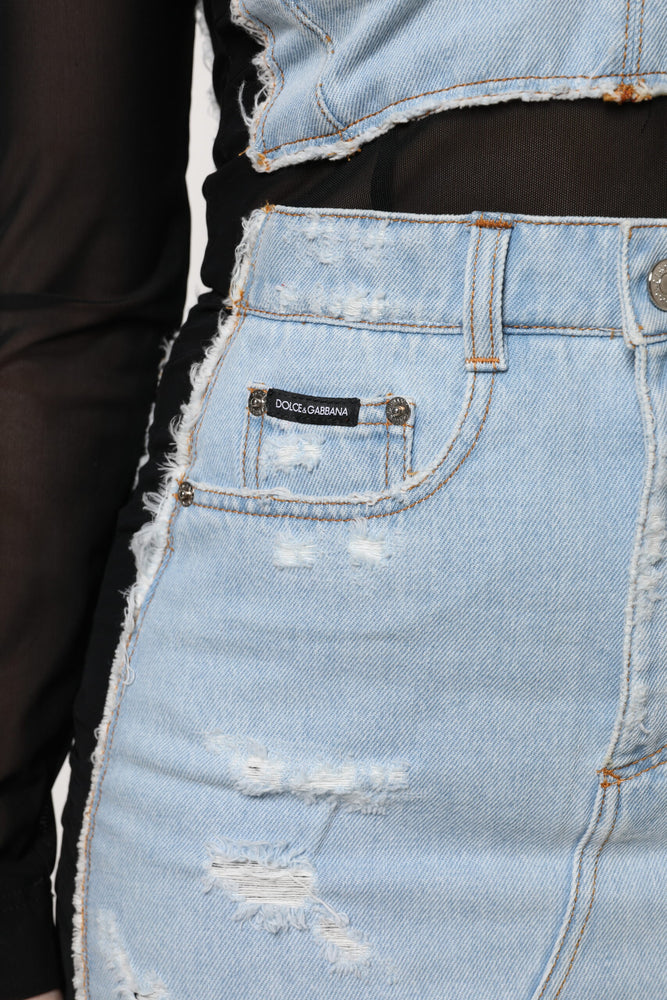 Dolce & Gabbana Black Blue Long Sleeves Denim Mini Dress