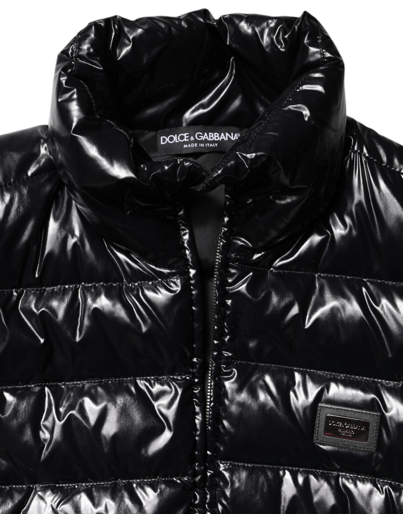 Dolce & Gabbana Black Logo Plaque Full Zip Puffer Jacket