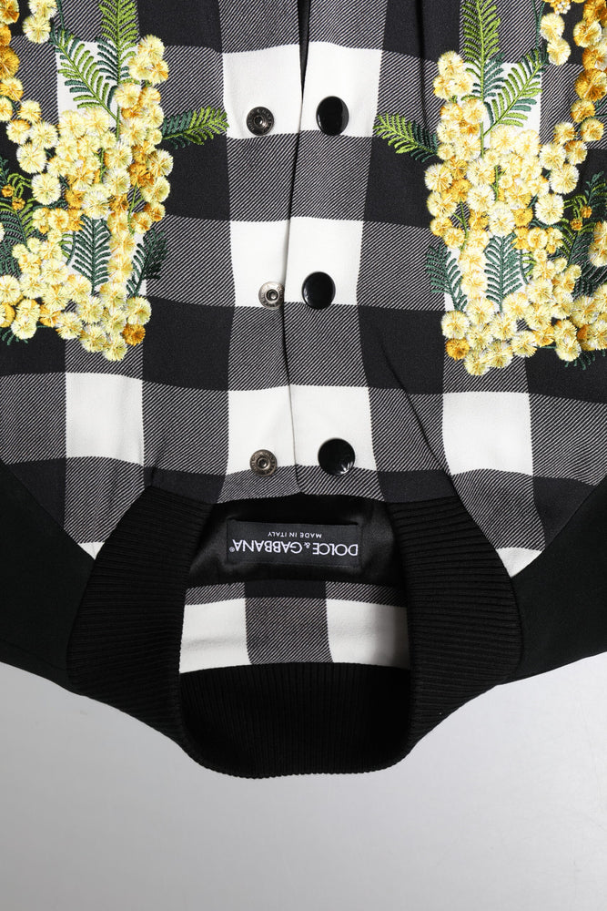 Dolce & Gabbana Black White Check Floral Button Down Jacket