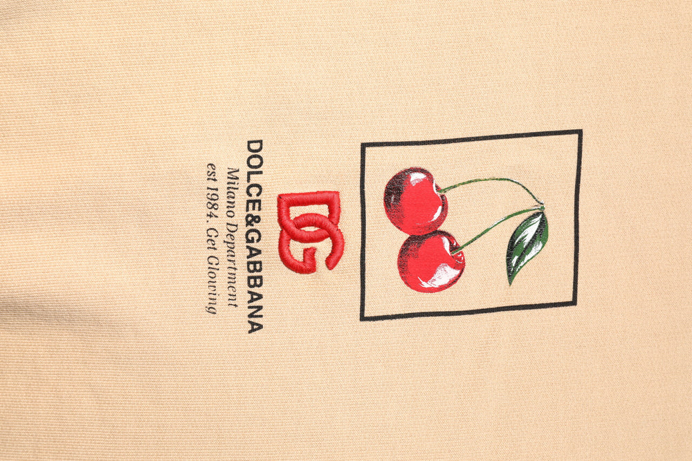 Dolce & Gabbana Beige Cherry Print Crew Neck Pullover Sweater