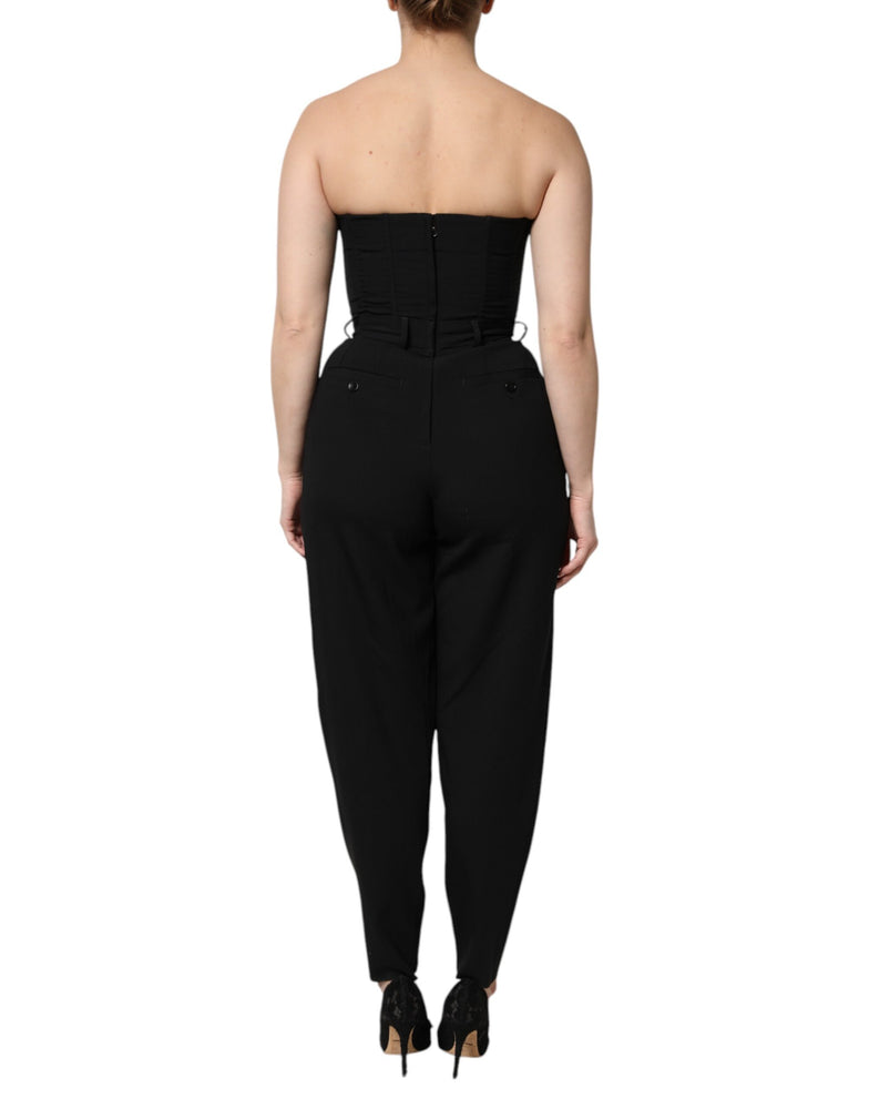 Dolce & Gabbana Black Wool Strapless Romper Jumpsuit Dress