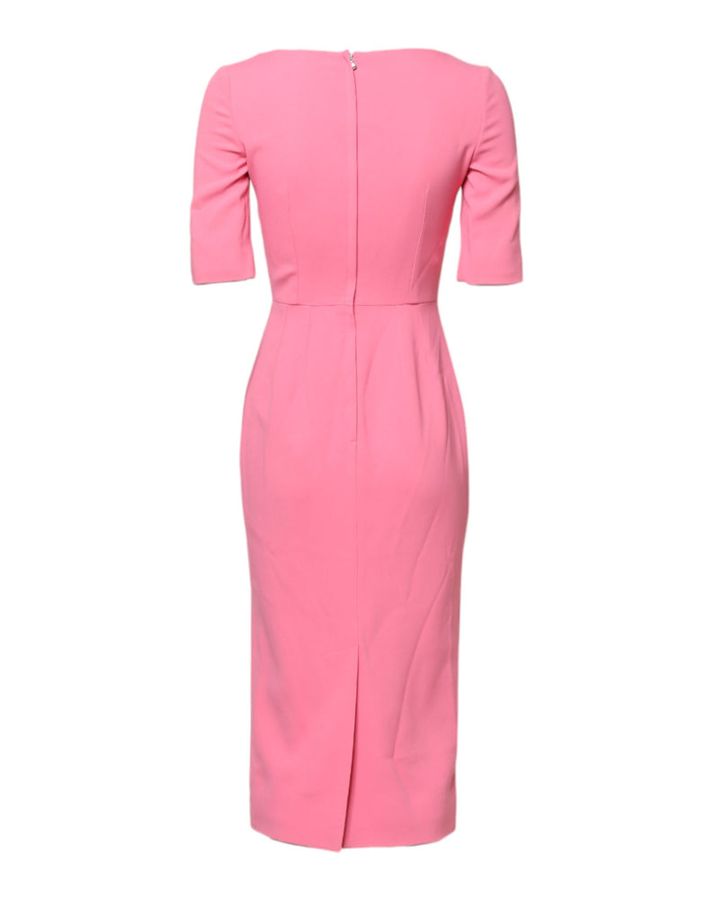 Dolce & Gabbana Pink Viscose Short Sleeve Sheath Midi Dress