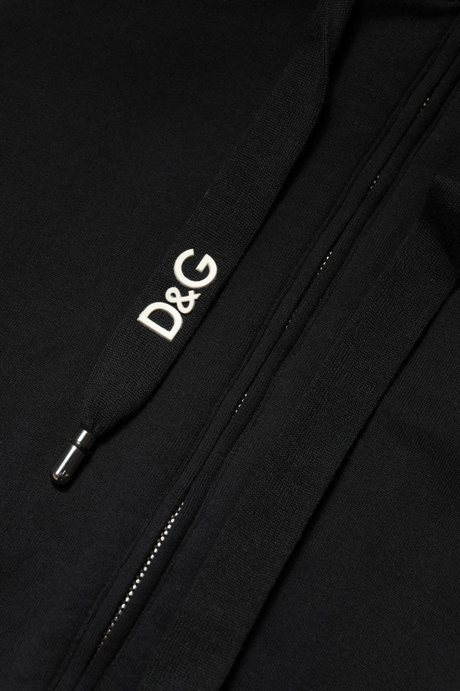 Dolce & Gabbana Black Cotton Hooded Full Zip Sweatshirt Sweater