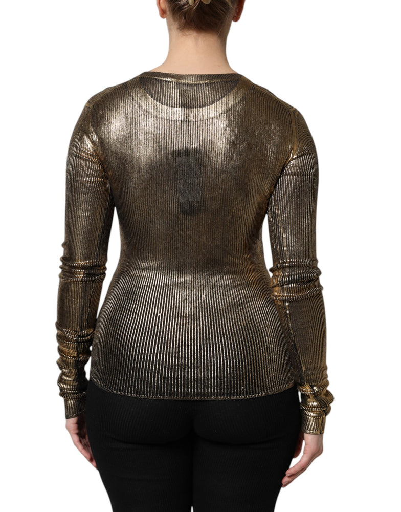 Dolce & Gabbana Gold Round Neck Long Sleeve Pullover Top