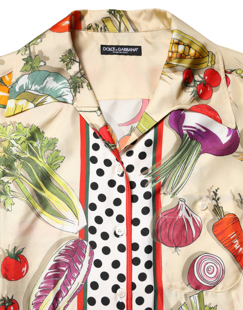 Dolce & Gabbana Multicolor Vegetables Silk Long Sleeves Top